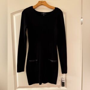BCX Black Long Sleeve Sweater Dress with Pocket Detail